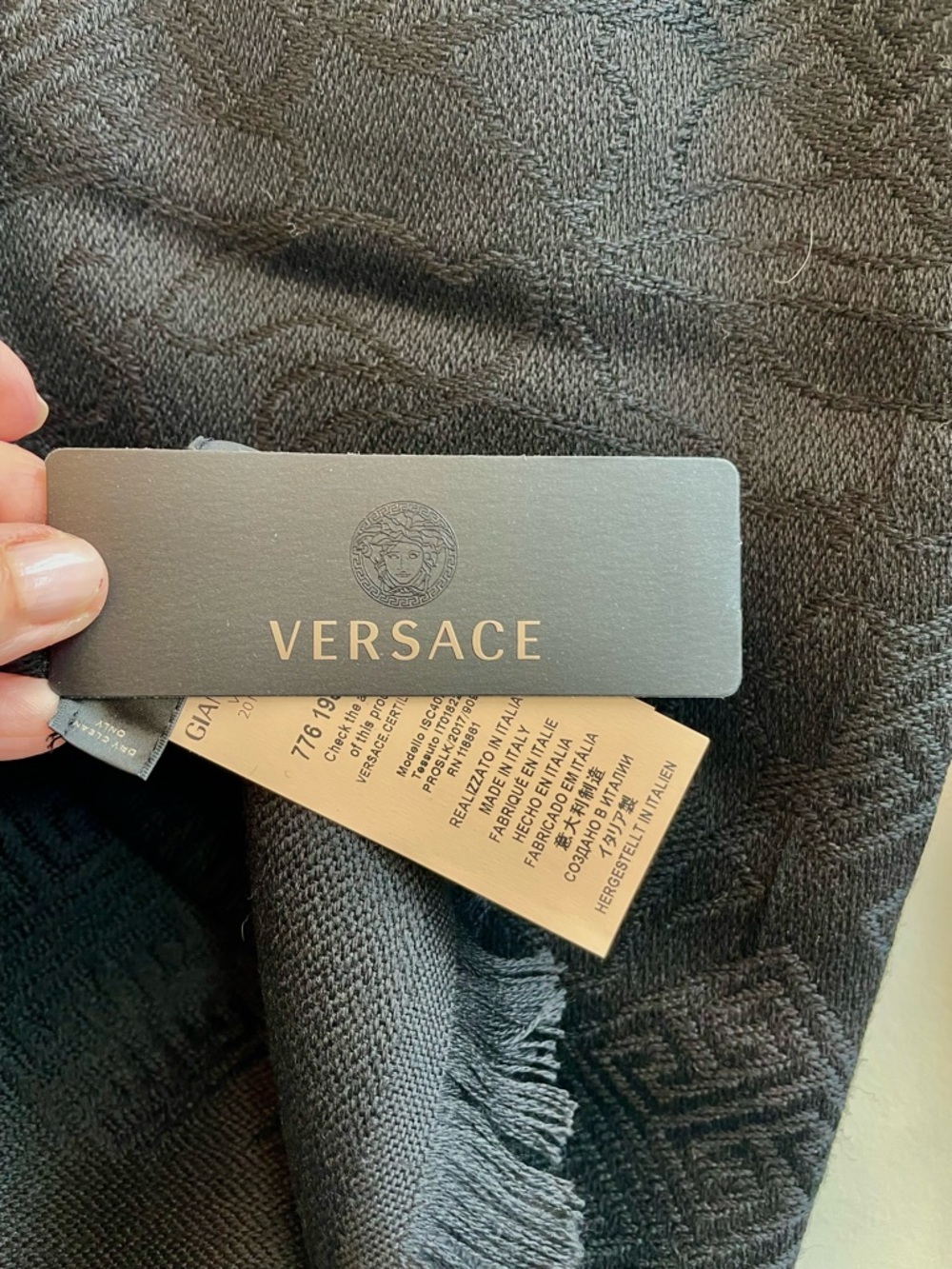 Versace Unisex Black Wool Logo Jacquard Scarf - Picture 7 of 10